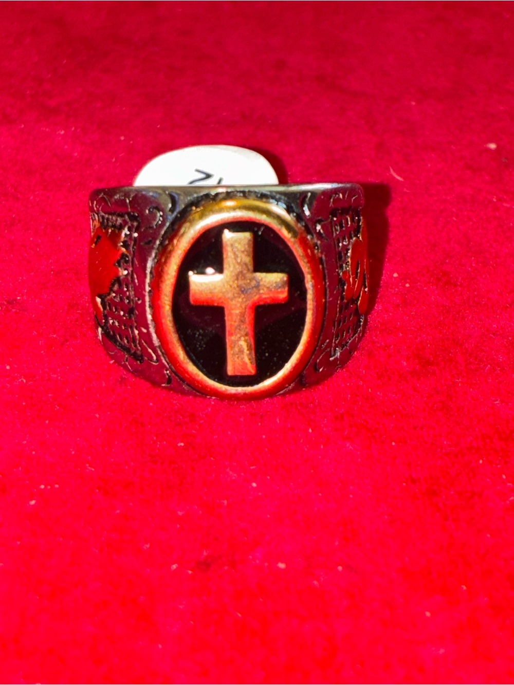 Men's Cross Signet Ring - Black and Gold Finish